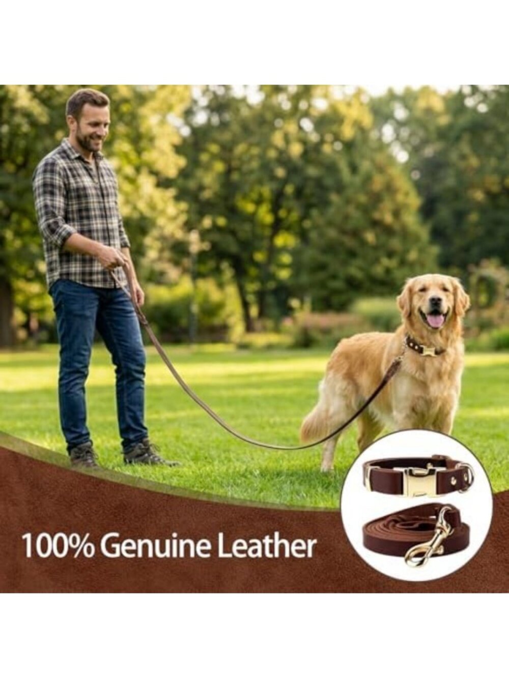 Durable Leather Dog Collar & 6FT Training Leash Set for All Sizes - Soft - Picture 2 of 6